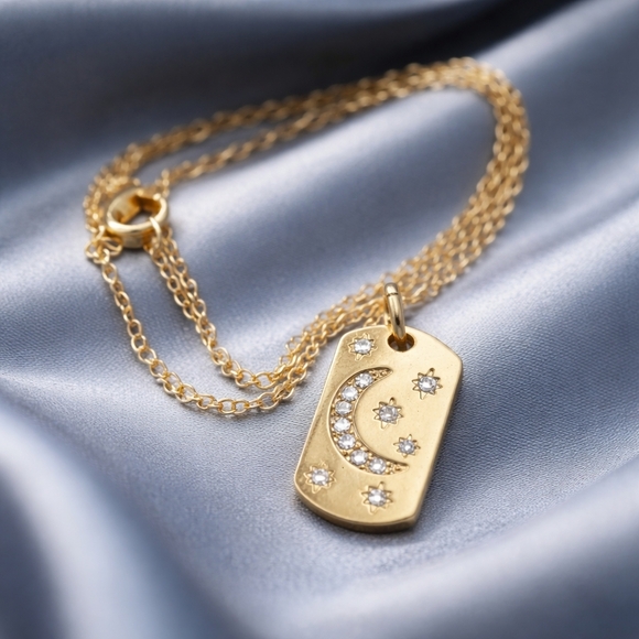 Handmade Jewelry - Celestial Gold Pendant Necklace with Moon and Stars